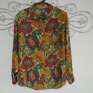 DETAILS EXPRESS JEWEL TONED, 100% SILK, FLORAL BOHO BLOUSE